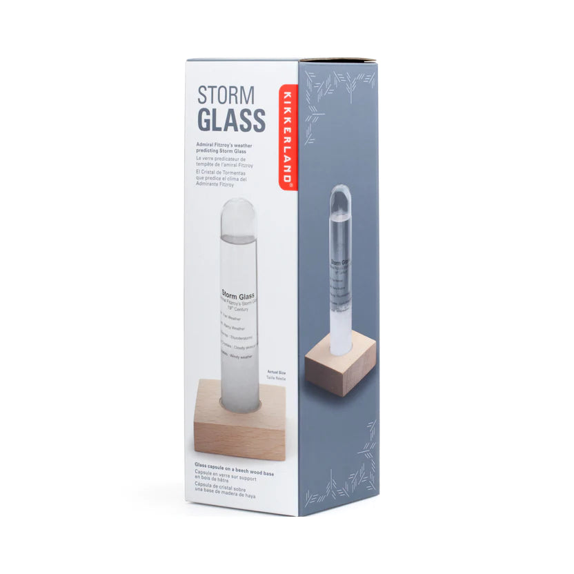 Storm Glass Tube with Beechwood Base