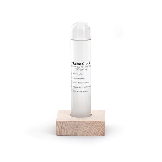 Storm Glass Tube with Beechwood Base